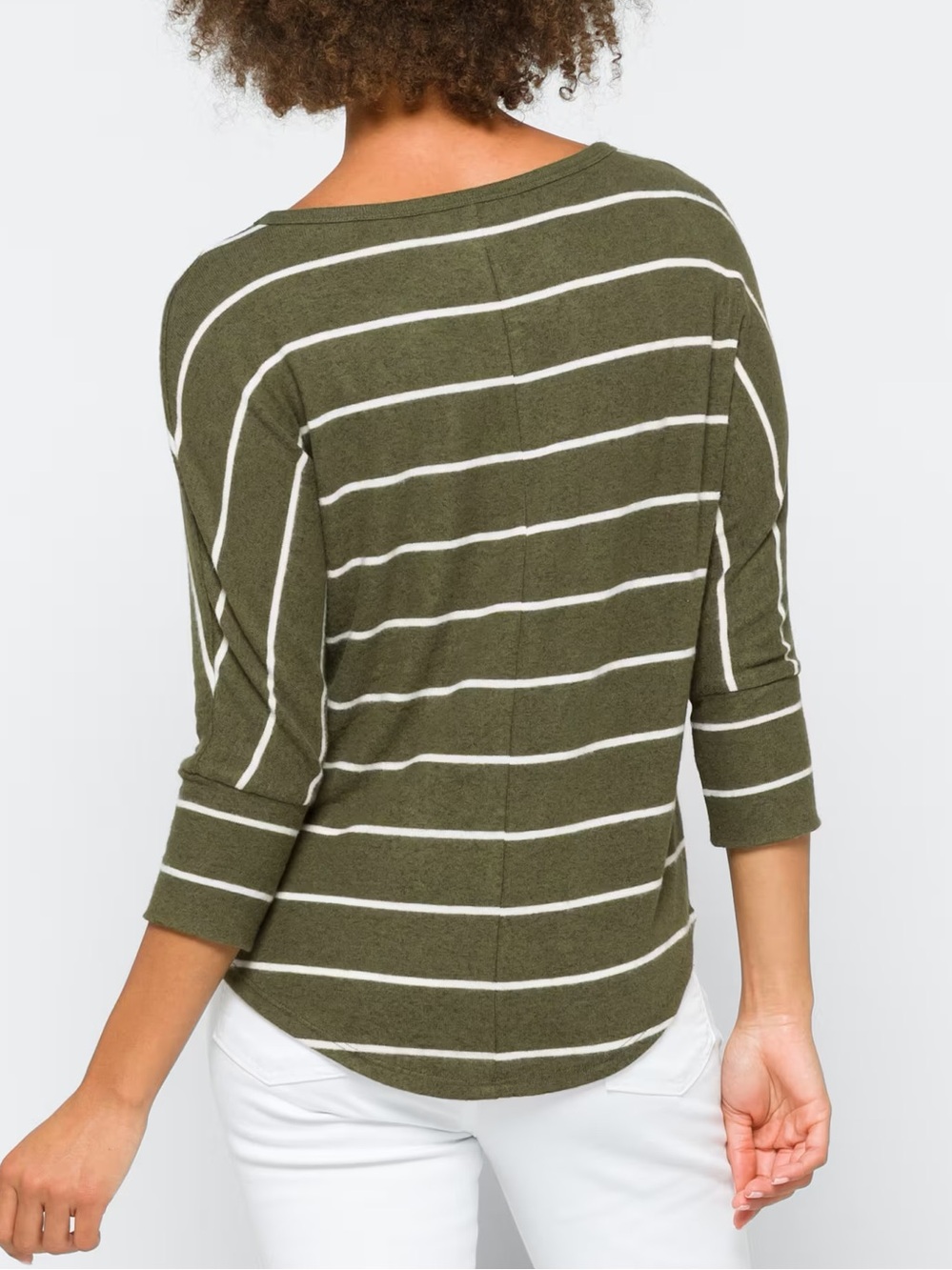 41 Hawthorn Corinna Brushed Dolman Knit Top Olive Green Ivory Stripe Sz M Cozy - Picture 11 of 11